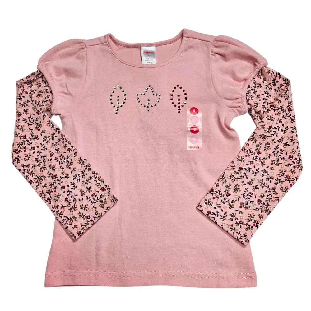 Vintage Gymboree Long Sleeved T Shirt Size 5 Pink Harvest Leaves Line Y2K NWT